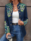 Fashionable and elegant retro small stand collar floral embroidery double-breasted women's long-sleeved jacket, suitable for par